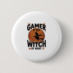 Gamer By Day Witch By Night Vintage Gaming Design_ 6 Cm Round Badge