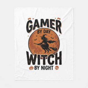 Gamer By Day Witch By Night Vintage Gaming Design_ Fleece Blanket