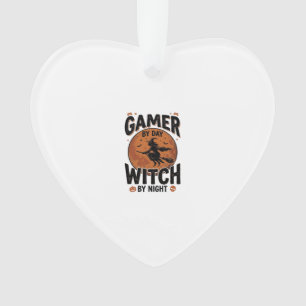 Gamer By Day Witch By Night Vintage Gaming Design_ Ornament