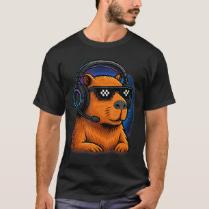 Gamer Capybara Graphic Video Games Headset Pixel C T-Shirt