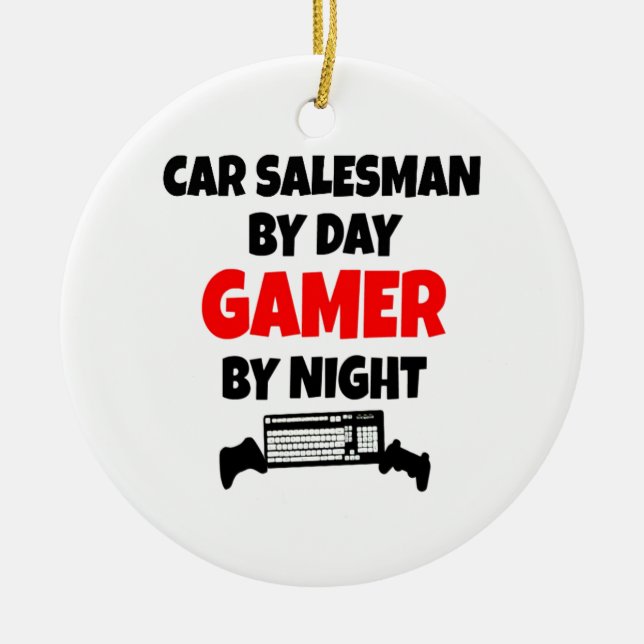 Gamer Car Salesman Ceramic Tree Decoration (Front)