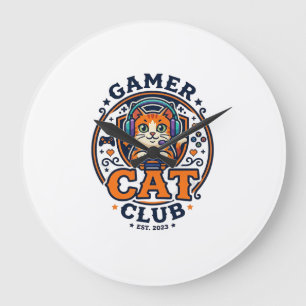 Gamer Cat Cat Mum Gift Idea - Gamer Cat Club_1 Large Clock