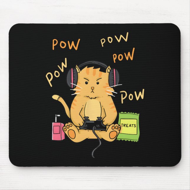 Gamer Cat Cute Kitty Headphones Controller Treats  Mouse Mat (Front)