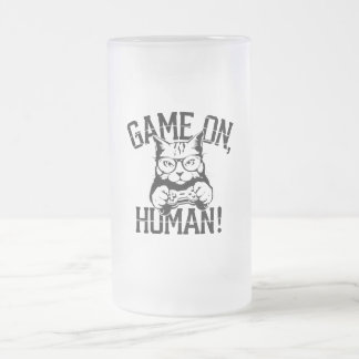 Gamer Cat Design Game On Human - Cute Funny Cat  Frosted Glass Beer Mug
