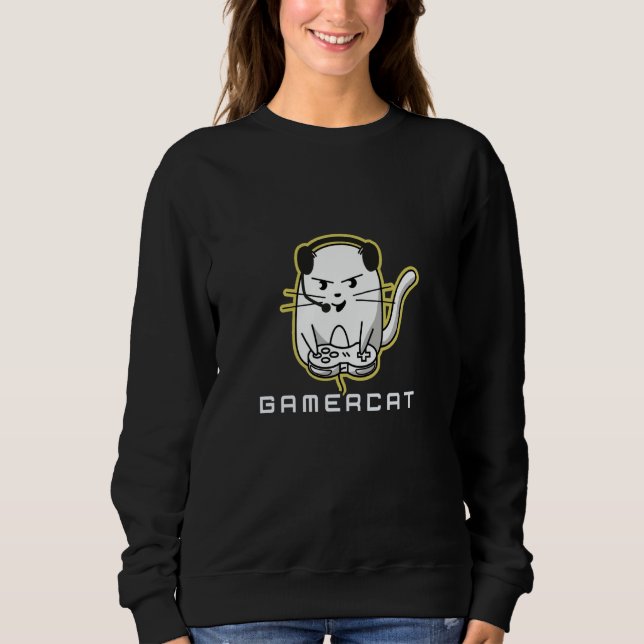 Gamer Cat Funny Cat with Controller Sweatshirt (Front)