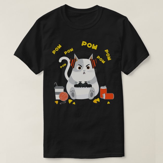 Gamer Cat Funny Video Game Design T-Shirt (Design Front)
