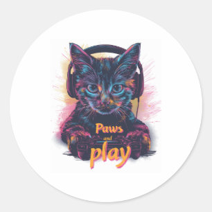 Gamer Cat Level Up Classic Round Sticker