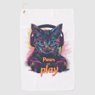 Gamer Cat Level Up Golf Towel