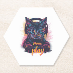 Gamer Cat Level Up Paper Coaster