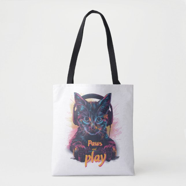Gamer Cat Level Up Tote Bag (Front)
