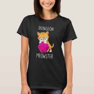 Gamer Cat Nerdy Cat D20 Dice Rpg Gamer Dungeon Meo T-Shirt