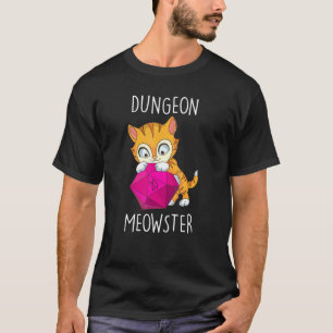 Gamer Cat Nerdy Cat D20 Dice Rpg Gamer Dungeon Meo T-Shirt