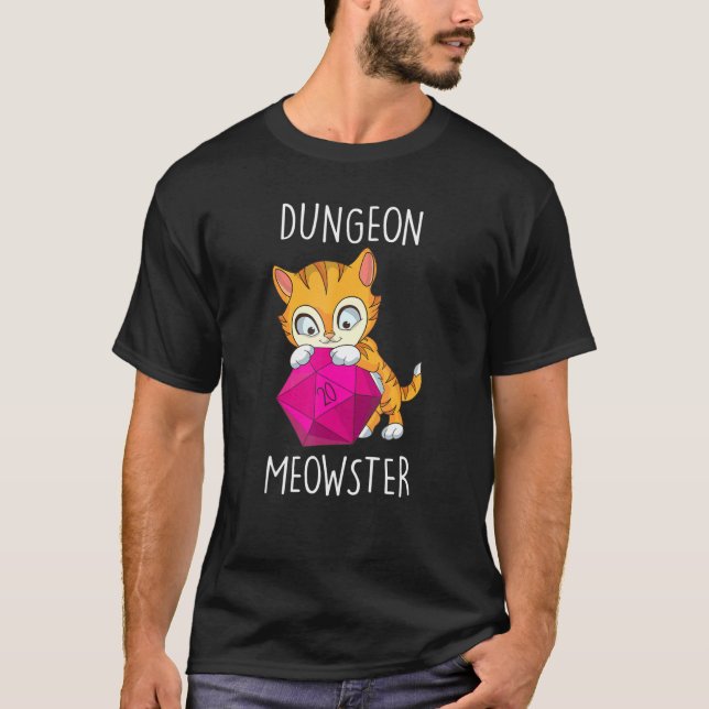 Gamer Cat Nerdy Cat D20 Dice Rpg Gamer Dungeon Meo T-Shirt (Front)
