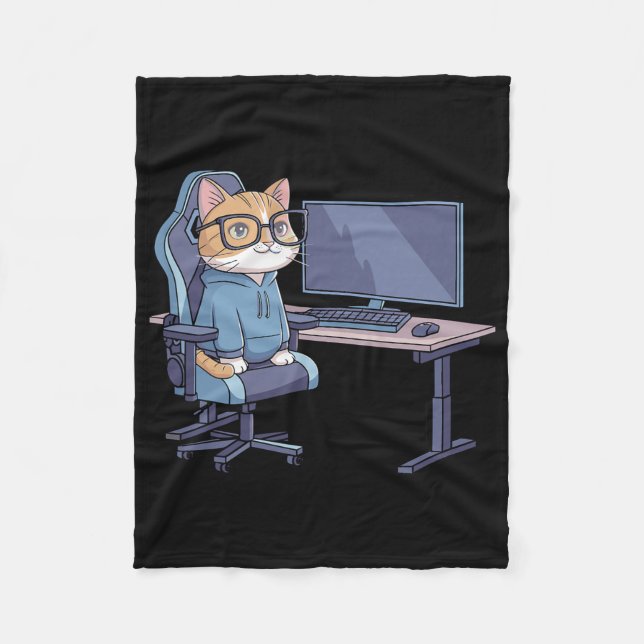 Gamer Cat Squad Funny Meme  Fleece Blanket (Front)