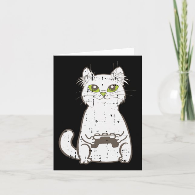 Gamer Cat Video Game Controller Cute Gaming Geek G Card (Front)