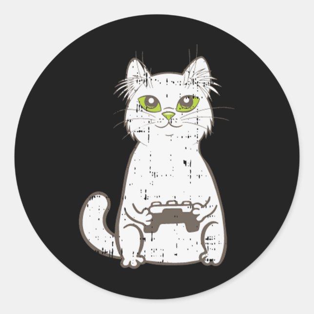 Gamer Cat Video Game Controller Cute Gaming Geek G Classic Round Sticker (Front)