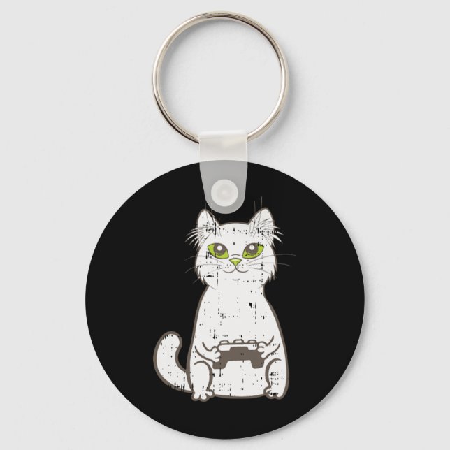 Gamer Cat Video Game Controller Cute Gaming Geek G Key Ring (Front)