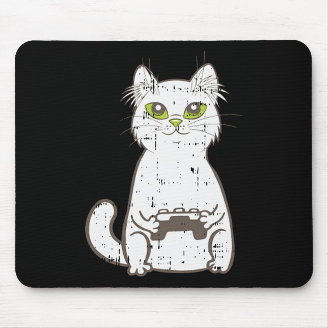 Gamer Cat Video Game Controller Cute Gaming Geek G Mouse Mat (Front)