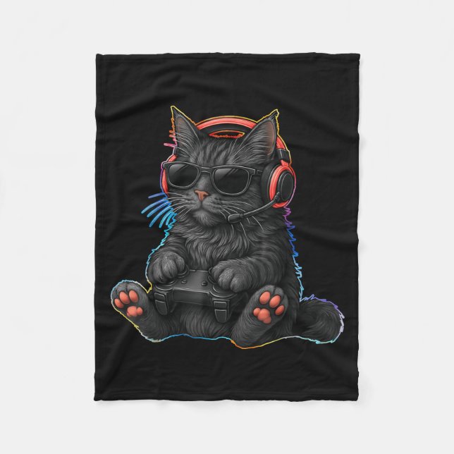 Gamer Cat Video Games Boys Teen Men Girls Funny Ga Fleece Blanket (Front)