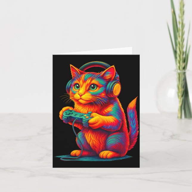 Gamer Cat Video Games Boys Teen Men Girls Funny Gi Card (Front)