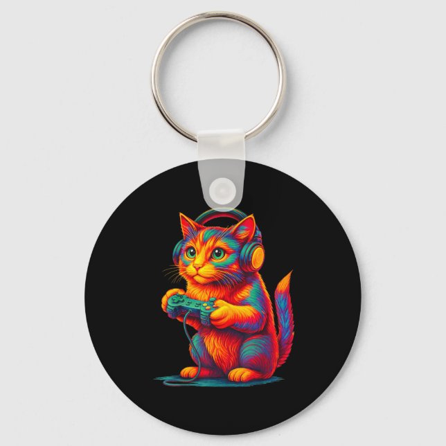 Gamer Cat Video Games Boys Teen Men Girls Funny Gi Key Ring (Front)