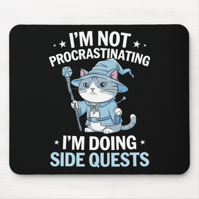 Gamer Cats Side Quest Procrastinating Nerdy Tablet Mouse Mat (Front)