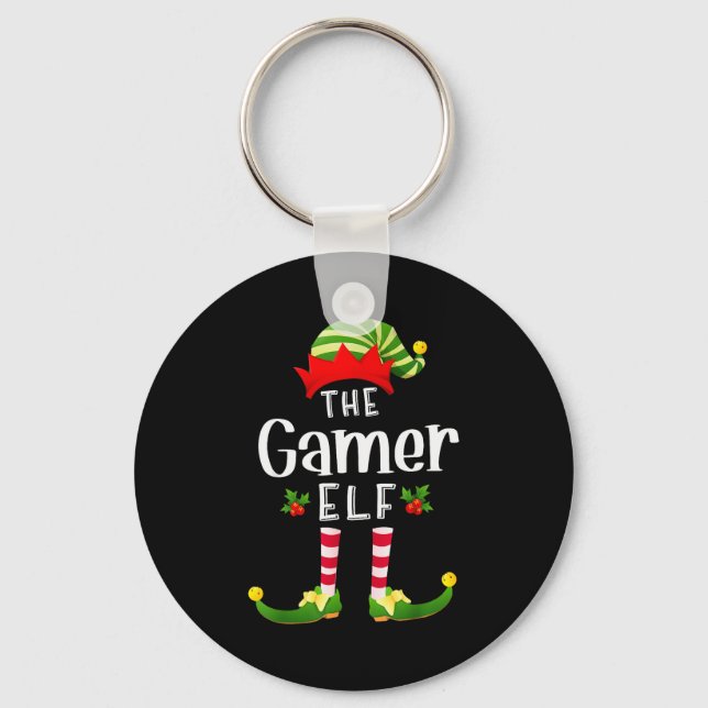Gamer Christmas Elf Matching Pajama X-mas Party  Key Ring (Front)