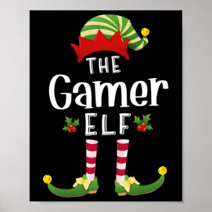 Gamer Christmas Elf Matching Pajama X-mas Party Poster
