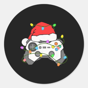 Gamer Christmas Gaming Santa Hat Video Game Contro Classic Round Sticker