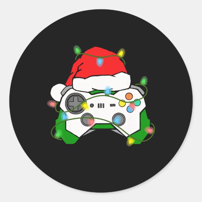 Gamer Christmas Gaming Santa Hat Video Game Contro Classic Round Sticker (Front)