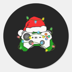 Gamer Christmas Gaming Santa Hat Video Game Contro Classic Round Sticker