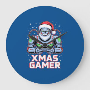 Gamer Christmas Gifts Cyber Santa Robot Xmas Gamer Large Clock