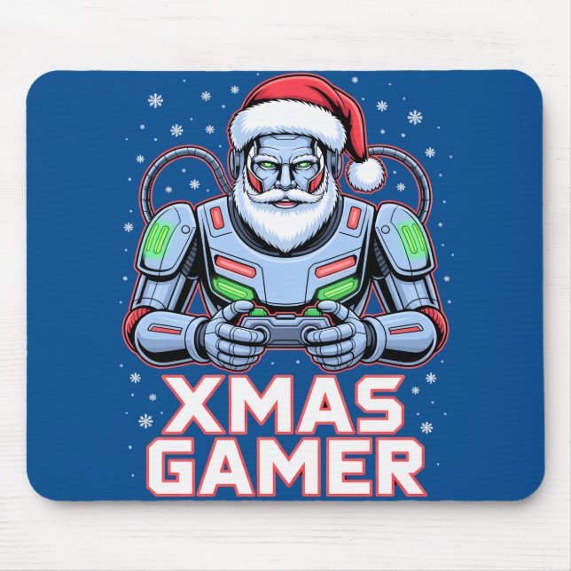 Gamer Christmas Gifts Cyber Santa Robot Xmas Gamer Mouse Mat (Front)