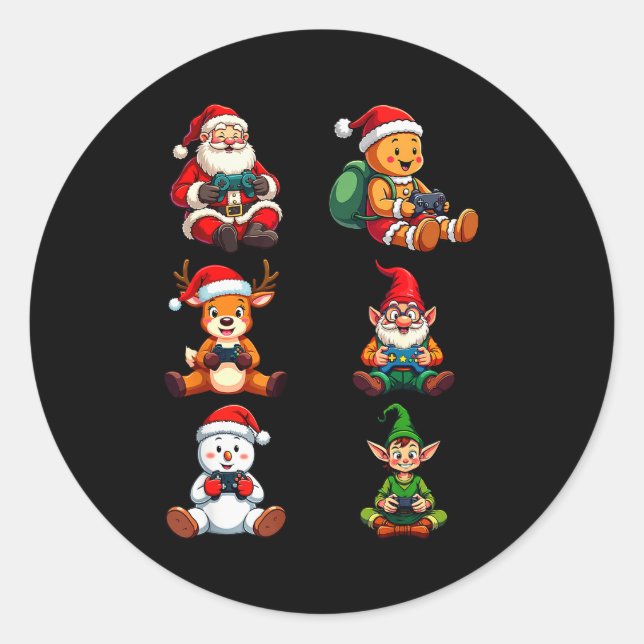 Gamer Christmas Pajamas Kids Boys Youth Teen Chris Classic Round Sticker (Front)