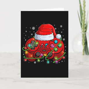 Gamer Christmas Video Game Santa Hat Lights Gaming Card