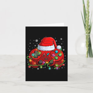 Gamer Christmas Video Game Santa Hat Lights Gaming Card