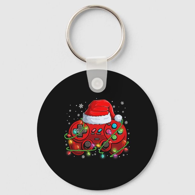 Gamer Christmas Video Game Santa Hat Lights Gaming Key Ring (Front)