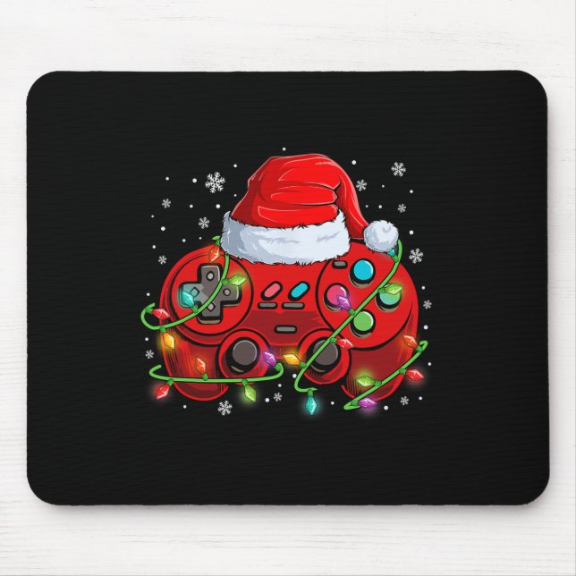 Gamer Christmas Video Game Santa Hat Lights Gaming Mouse Mat (Front)