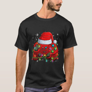Gamer Christmas Video Game Santa Hat Lights Gaming T-Shirt