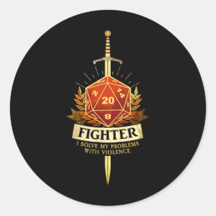 Gamer Cl Fighter Rpg Trpg Fantasy Gaming - Black Classic Round Sticker