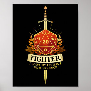 Gamer Cl Fighter Rpg Trpg Fantasy Gaming - Black  Poster