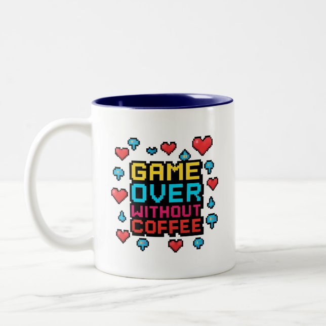 Gamer Coffee Mug – Retro Pixel Art Caffeine Gift (Left)