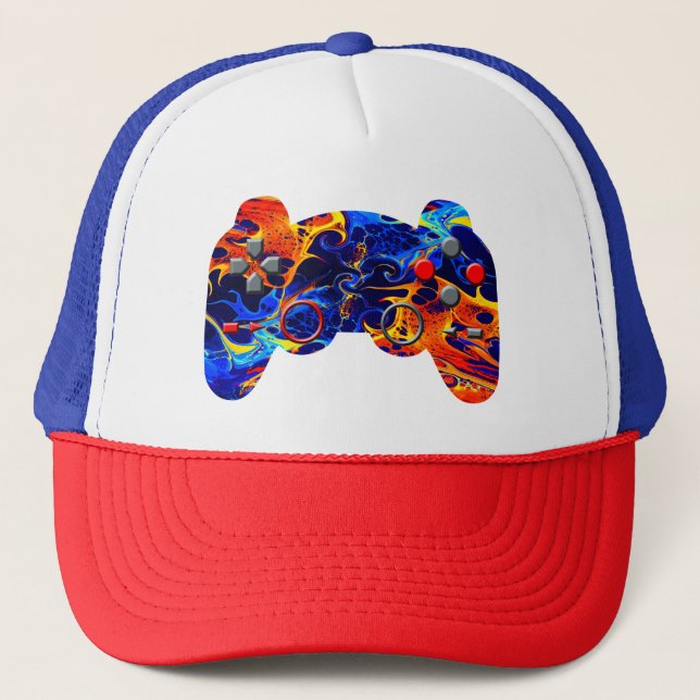 GAMER COLORFUL NEON ABSTRACT PAINT  TRUCKER HAT (Front)