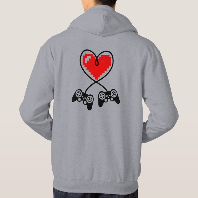 Gamer Controller Heart for Game Lover Valentine's Hoodie (Back)