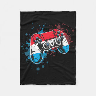 Gamer Controller With Luxembourg Flag  Fleece Blanket