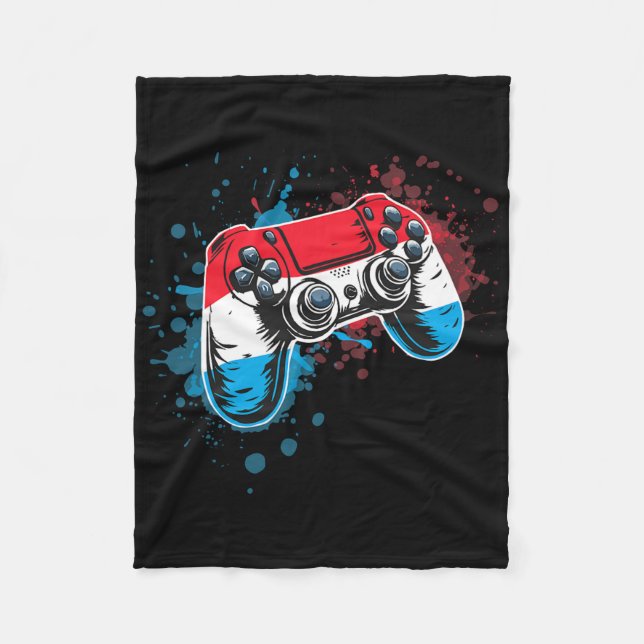 Gamer Controller With Luxembourg Flag  Fleece Blanket (Front)