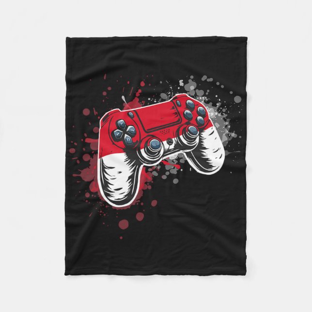 Gamer Controller With Monaco Flag  Fleece Blanket (Front)