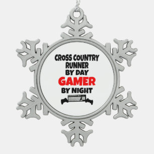 Gamer Cross Country Runner Snowflake Pewter Christmas Ornament