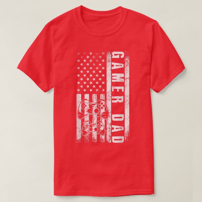 Gamer DAD American Flag Funny Video Gaming Father' T-Shirt (Design Front)
