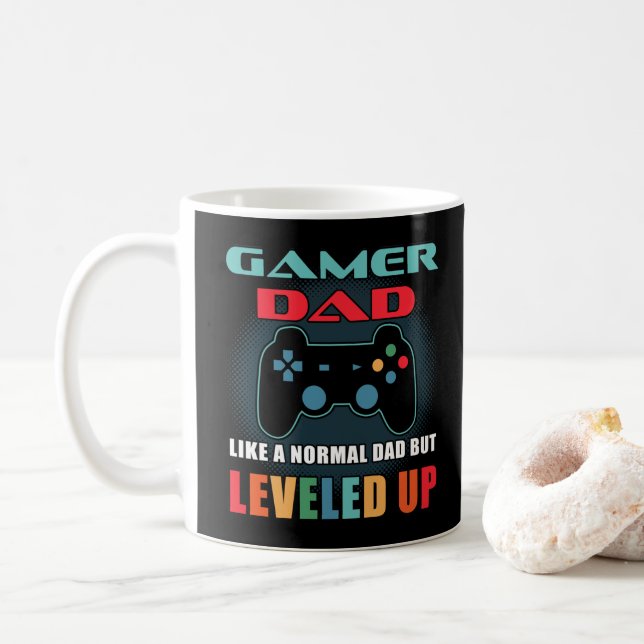 Gamer Dad Gift Normal Dad Levelled Up Fathers Day Coffee Mug (With Donut)